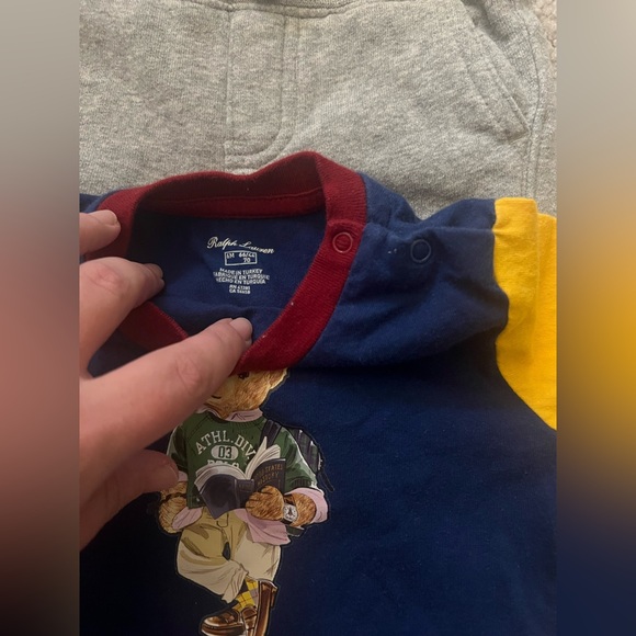 Ralph Lauren Polo Bear 2-Piece Set 6M | Colorblock Long Sleeve Top & Joggers - Picture 3 of 6